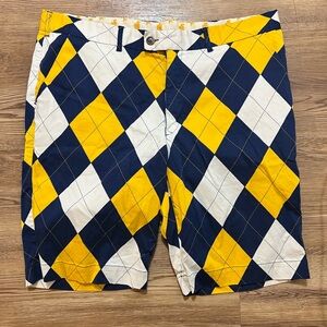 Loudmouth Yellow and Blue Argyle Golf Shorts